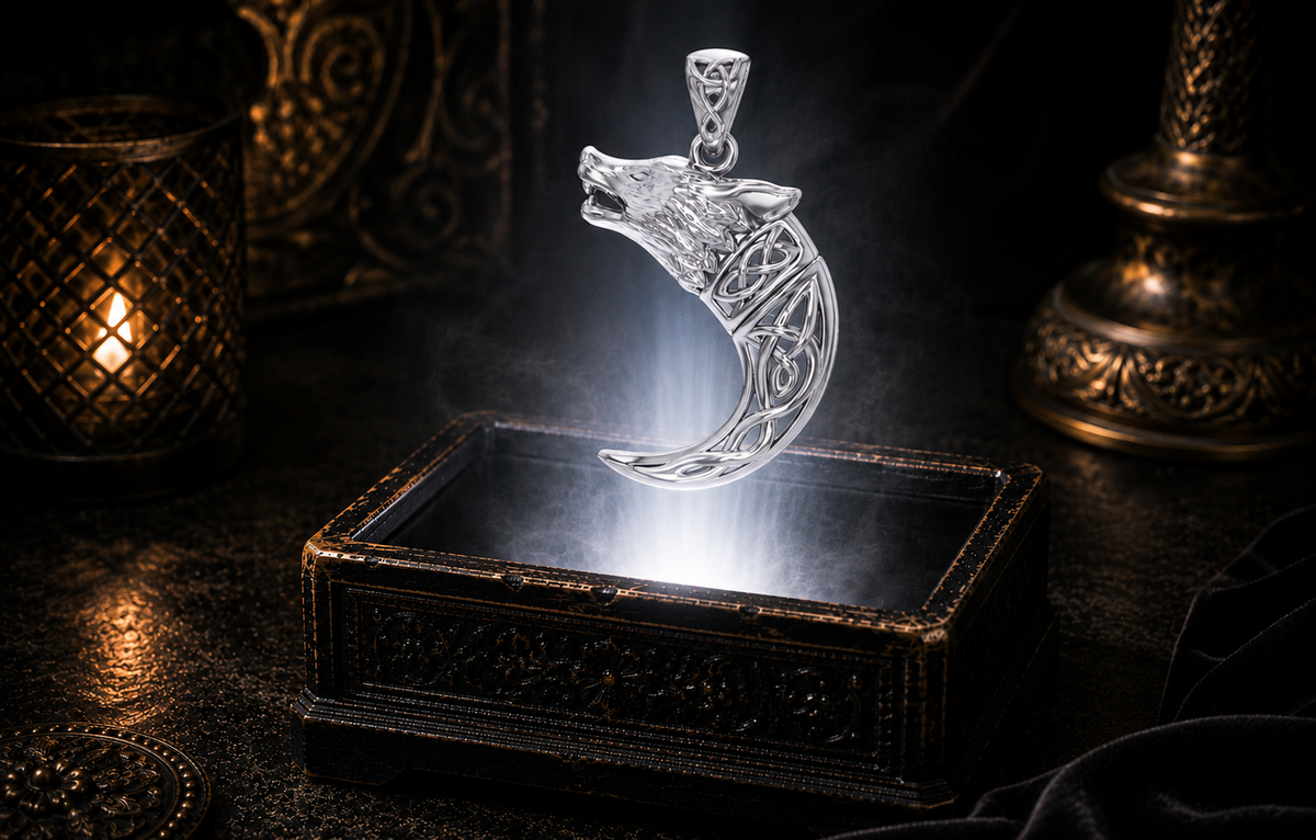 Celtic Norse Viking Wolf Horn Sterling Silver Pendant