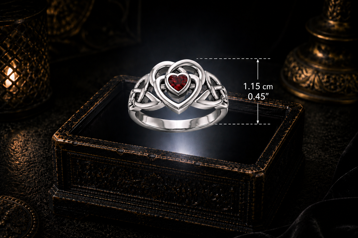Bound Heart Celtic Knotwork Sterling Silver Ring with Gemstone