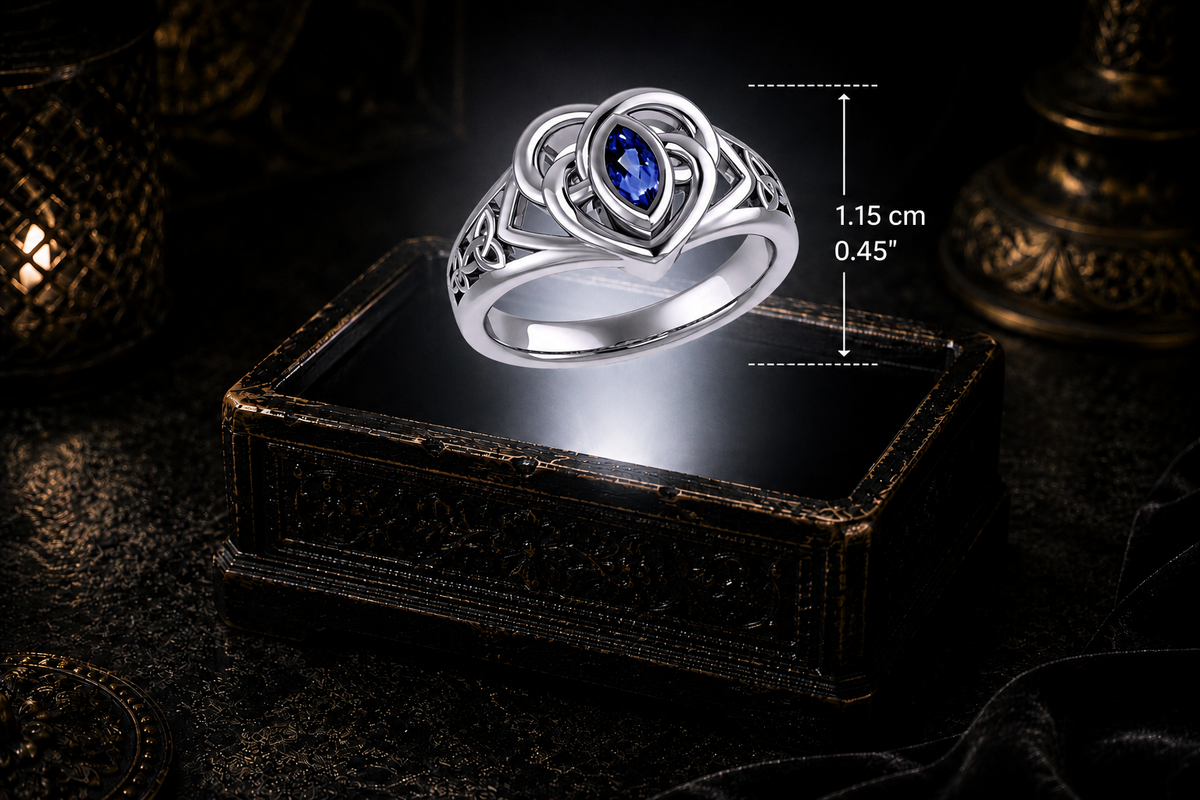 Sterling Silver Celtic Heart Ring with Gemstone Celtic Knotwork Love Ring