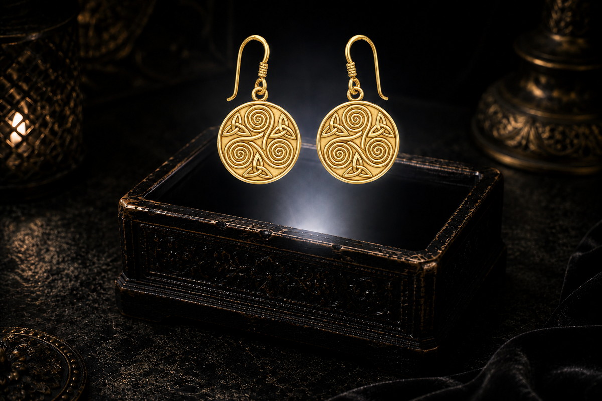 Eternal Spiral Triskele Trinity Knot 14K Solid Gold Earrings