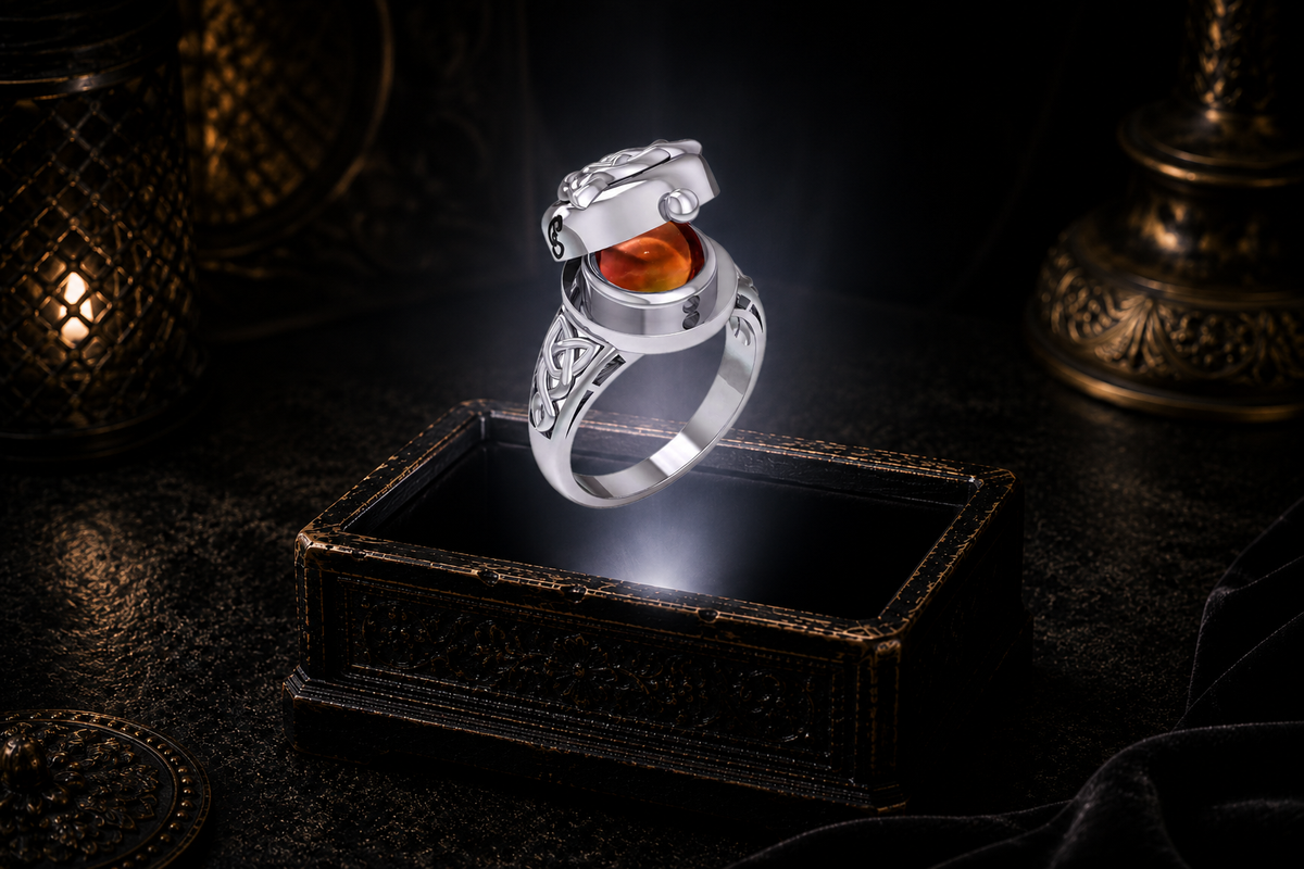 Celtic Triquetra Locket Ring with Gemstone in Sterling Silver