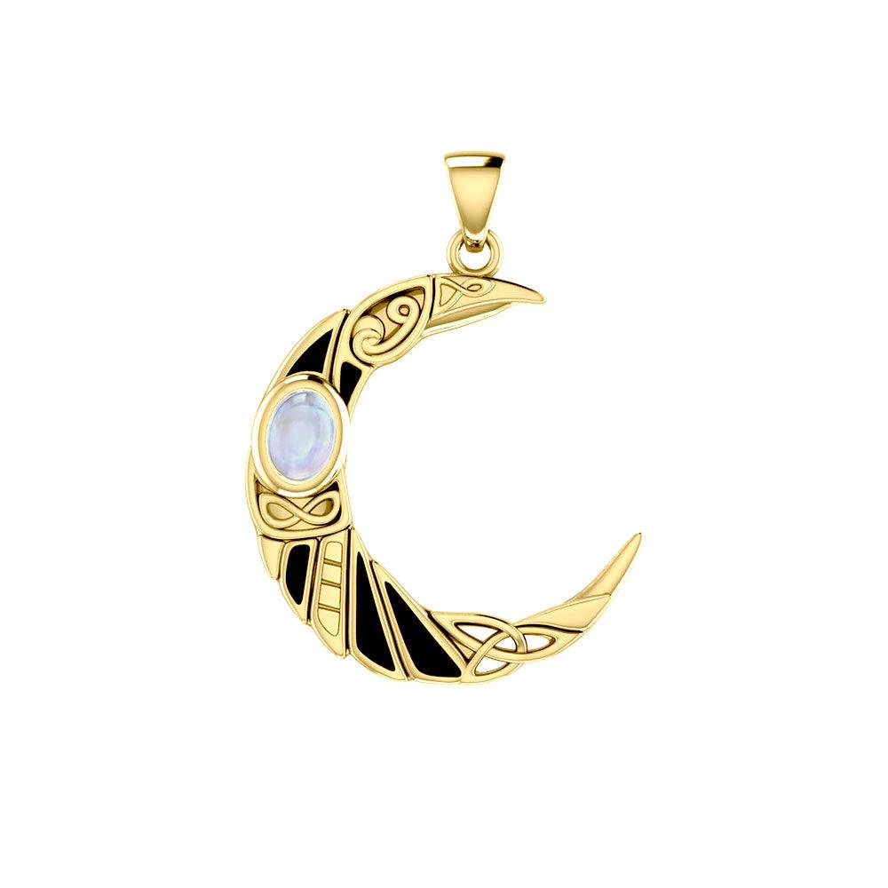 Celestial Celtic Crescent 14K Gold Pendant with Amethyst, Garnet, or Moonstone