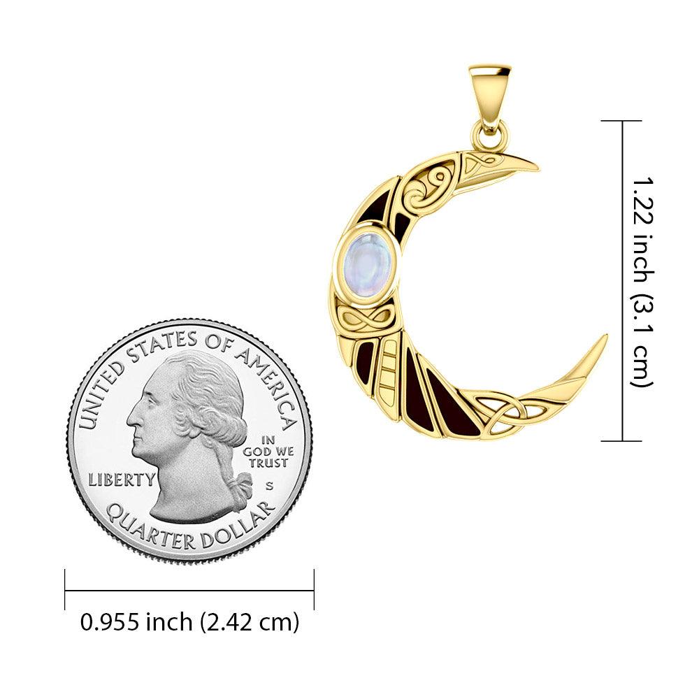 Celestial Celtic Crescent 14K Gold Pendant with Amethyst, Garnet, or Moonstone