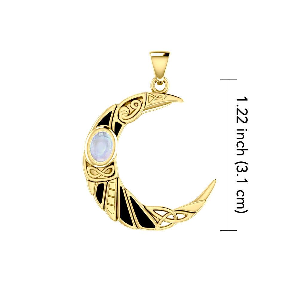 Celestial Celtic Crescent 14K Gold Pendant with Amethyst, Garnet, or Moonstone