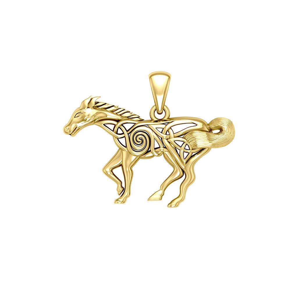 Filigree Running Horse Pendant of Freedom in 14K Solid Gold