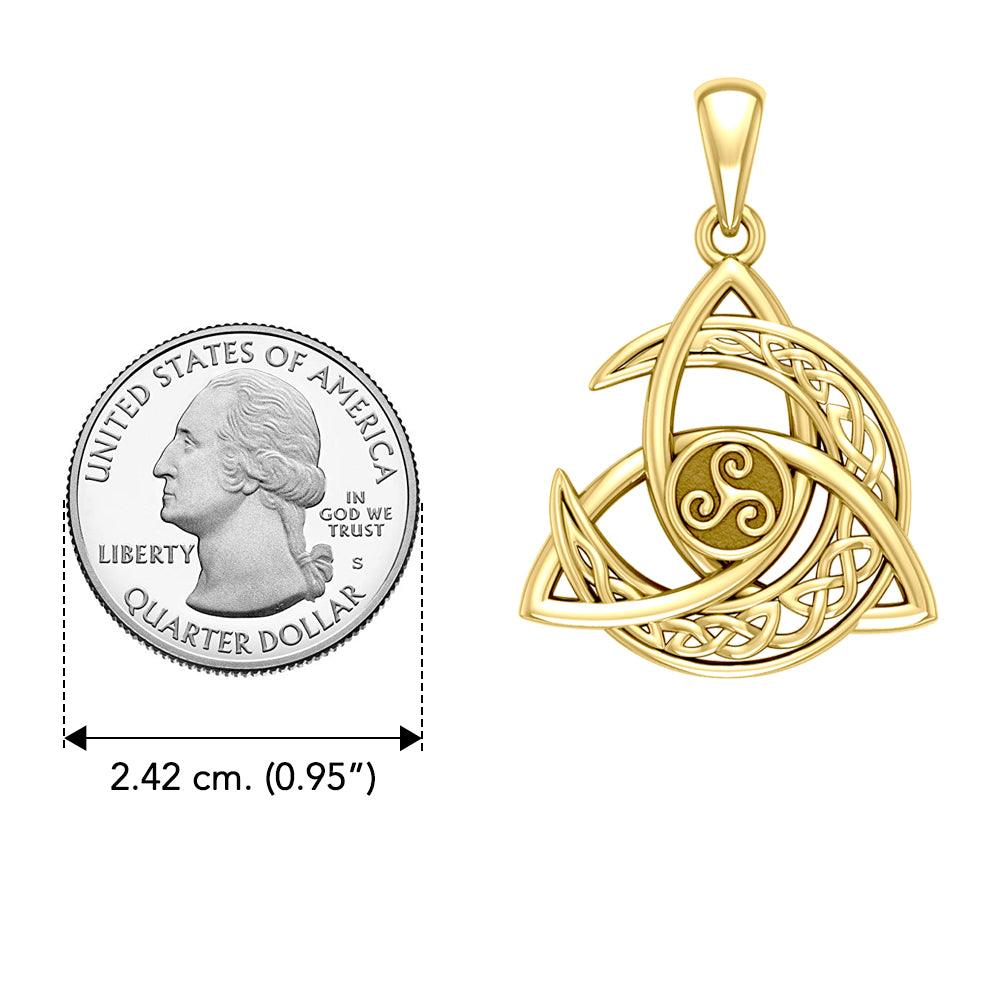 Crescent Moon Trinity Knot Triskelion Pendant - Celtic Spiritual Talisman 14K Yellow Gold