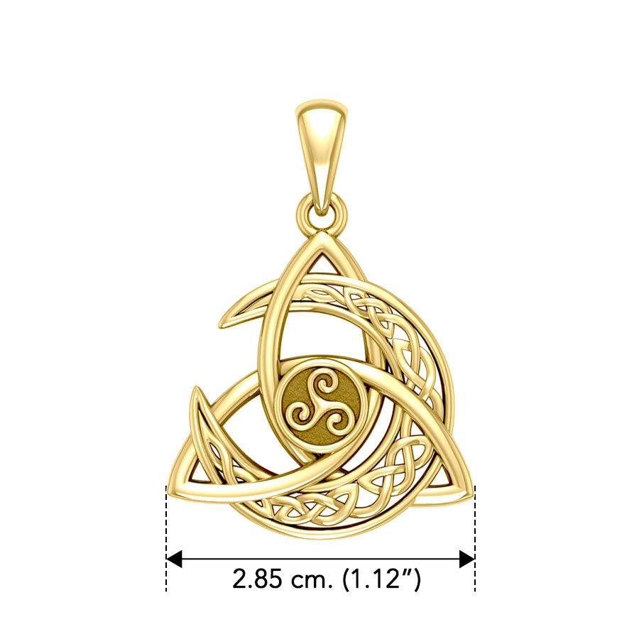 Crescent Moon Trinity Knot Triskelion Pendant - Celtic Spiritual Talisman 14K Yellow Gold