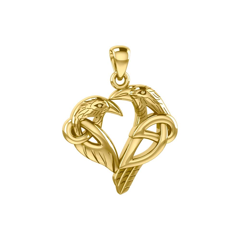 Celtic Raven Love Knot Pendant in 14K Yellow Gold with Chain