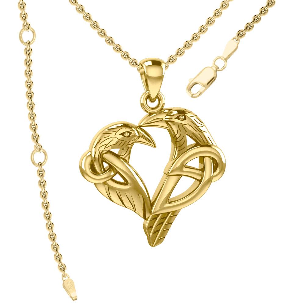 Celtic Raven Love Knot Pendant in 14K Yellow Gold with Chain
