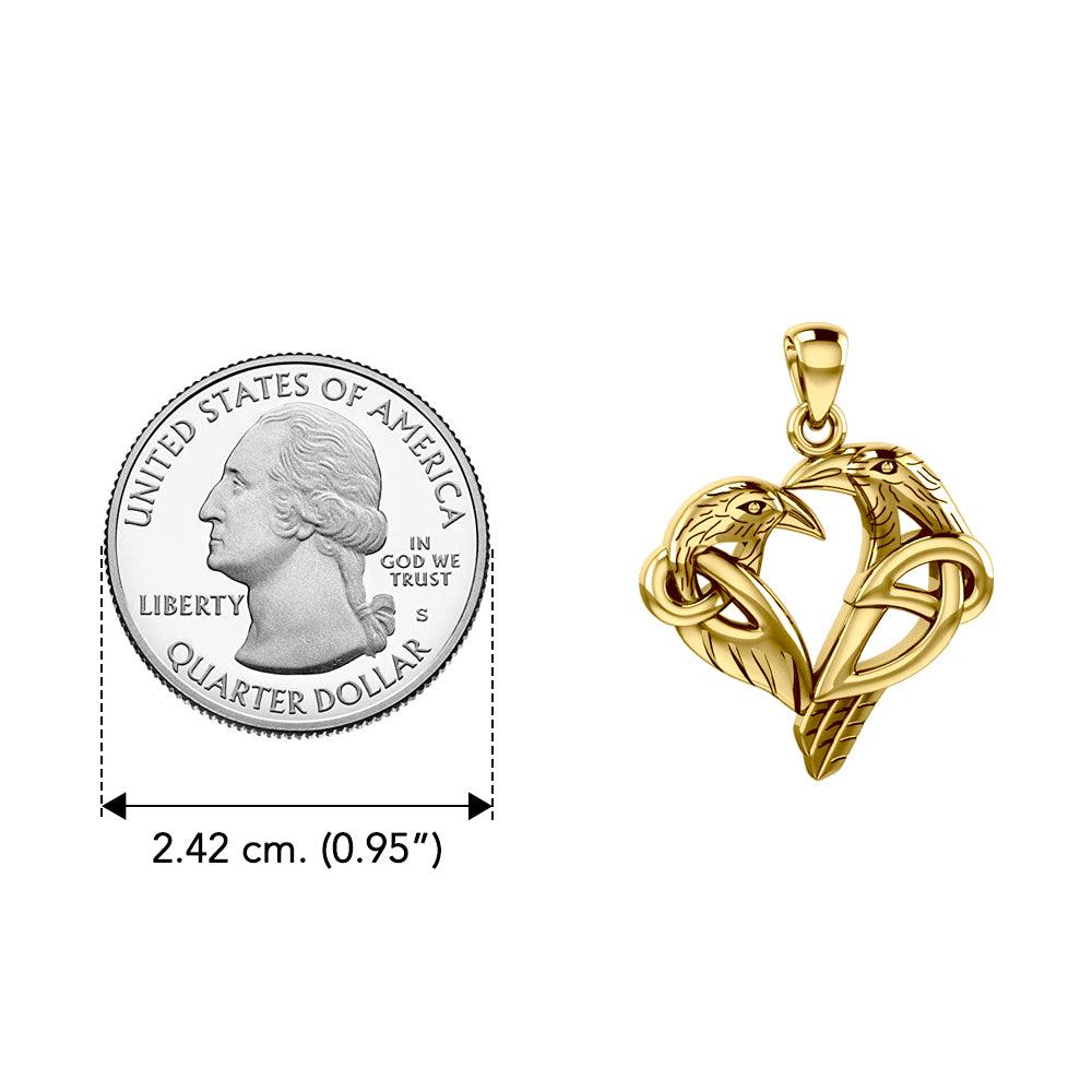 Celtic Raven Love Knot Pendant in 14K Yellow Gold with Chain