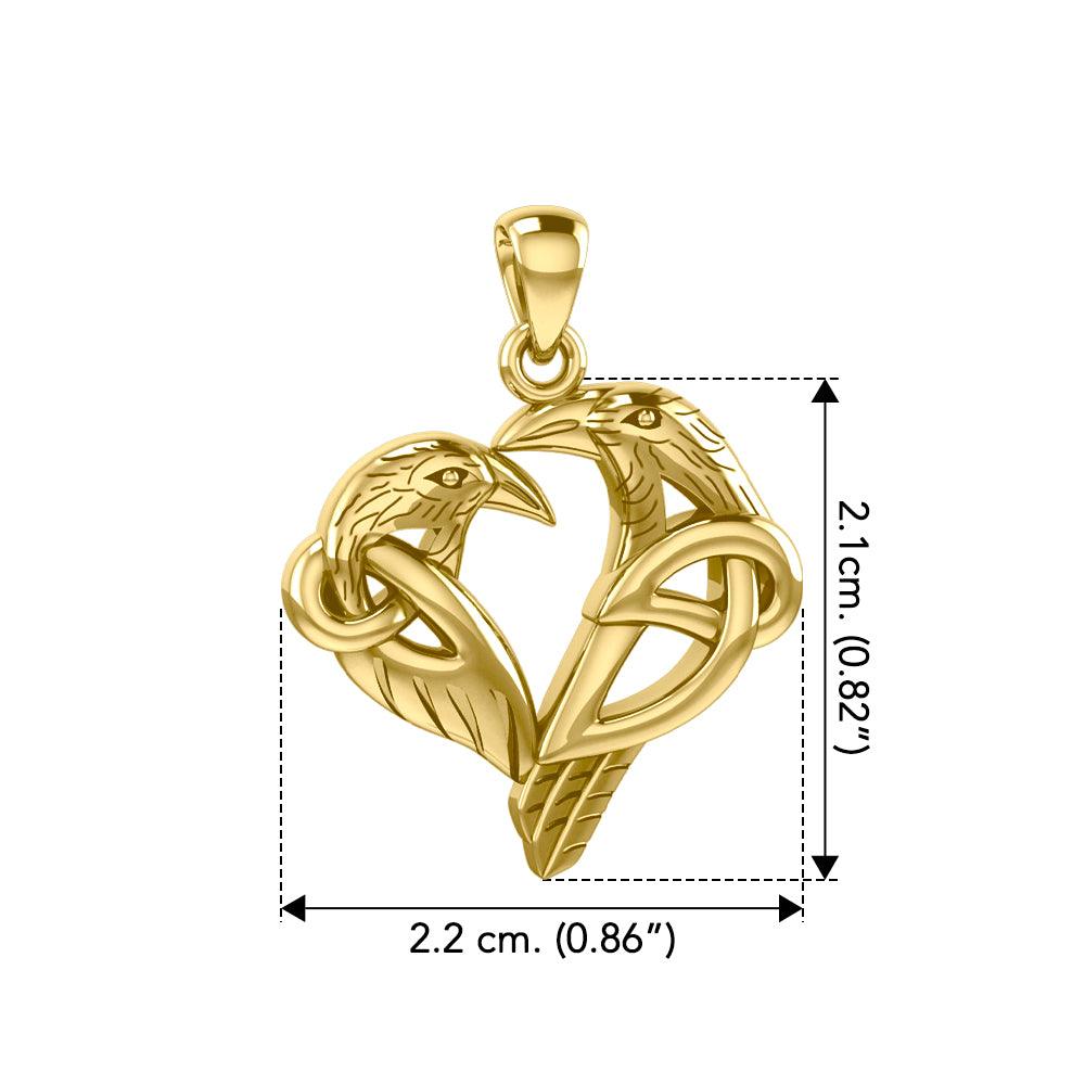 Celtic Raven Love Knot Pendant in 14K Yellow Gold with Chain