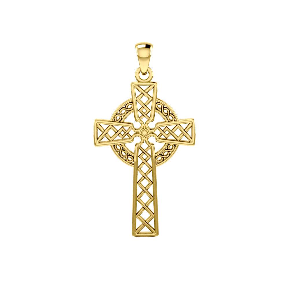 Halo Celtic Cross of Eternal Faith and Heritage Pendant – 14K Yellow Gold
