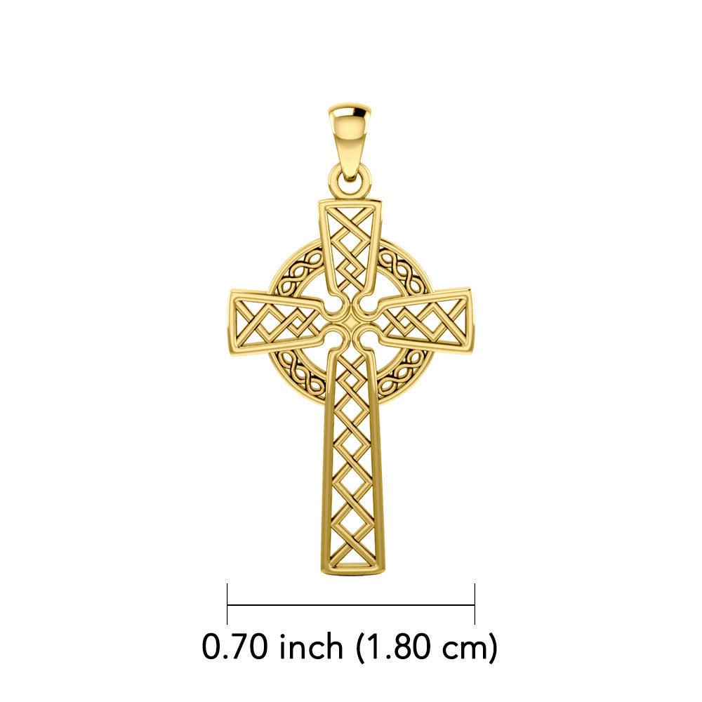 Halo Celtic Cross of Eternal Faith and Heritage Pendant – 14K Yellow Gold
