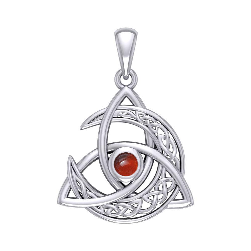 White Gold Crescent Moon Trinity Knot - Triskele Filigree Cabachon Pendant