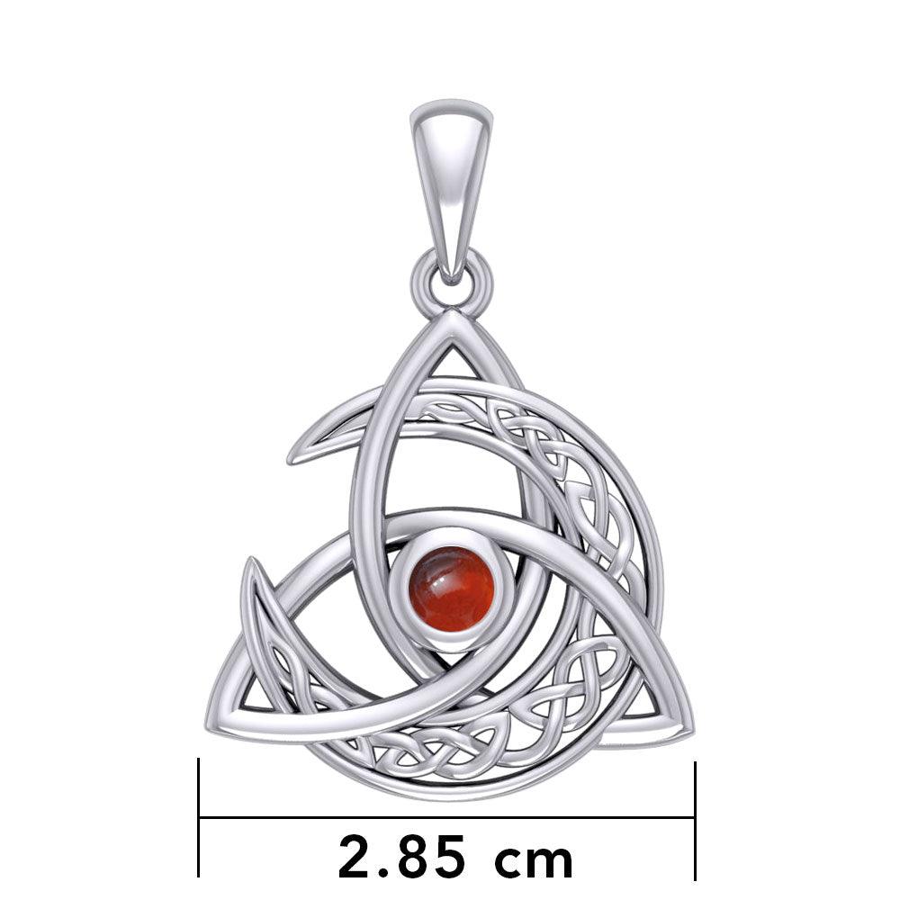 White Gold Crescent Moon Trinity Knot - Triskele Filigree Cabachon Pendant