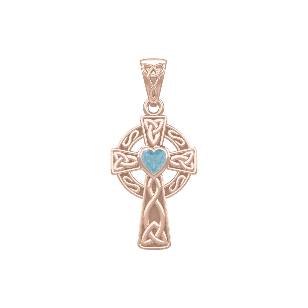 Rose Gold Celtic Cross with Heart-Shaped Gemstone