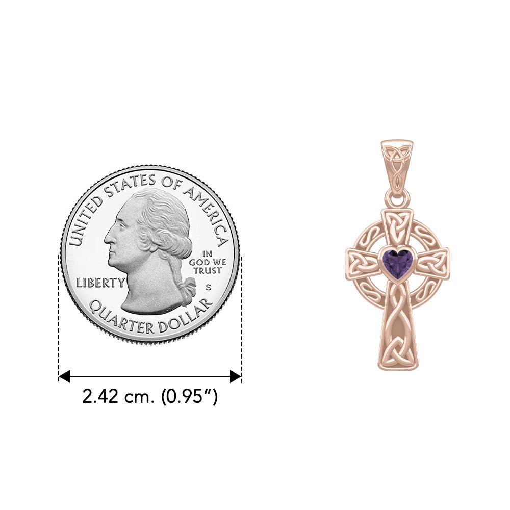 Rose Gold Celtic Cross with Heart-Shaped Gemstone