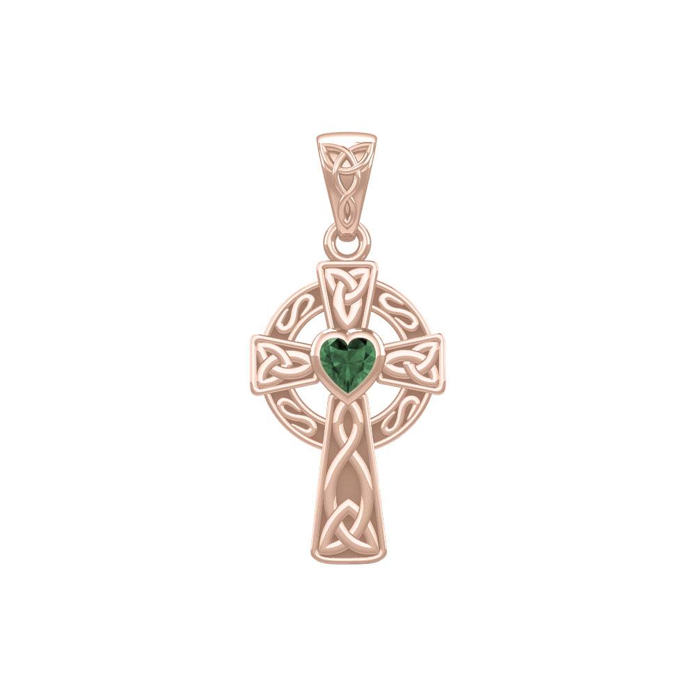 Rose Gold Celtic Cross with Heart-Shaped Gemstone