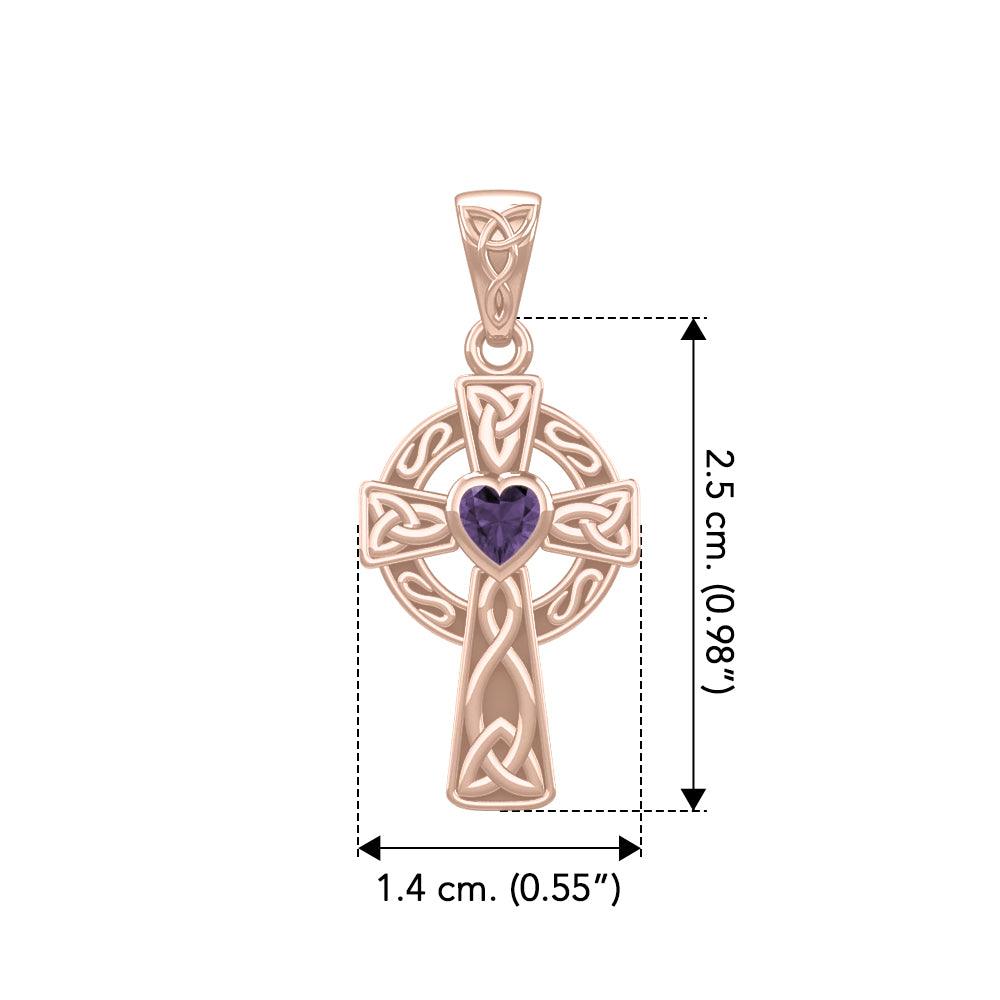 Rose Gold Celtic Cross with Heart-Shaped Gemstone