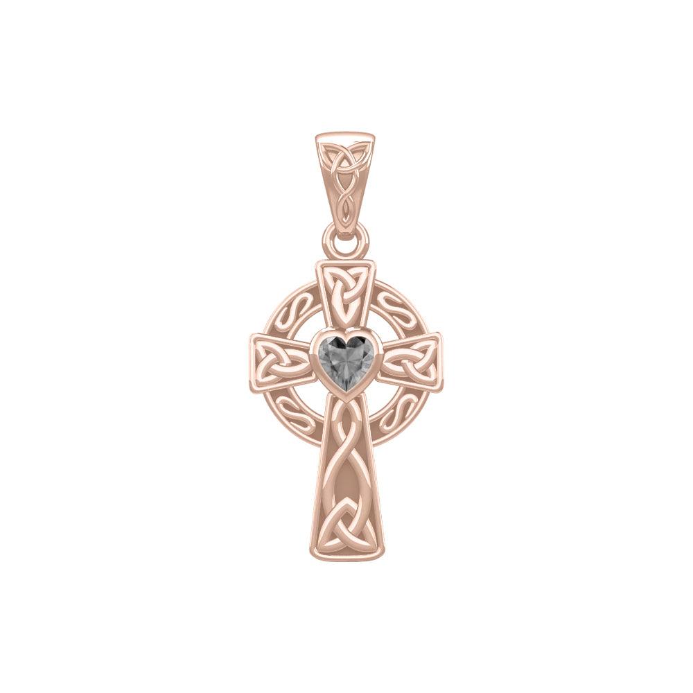 Rose Gold Celtic Cross with Heart-Shaped Gemstone