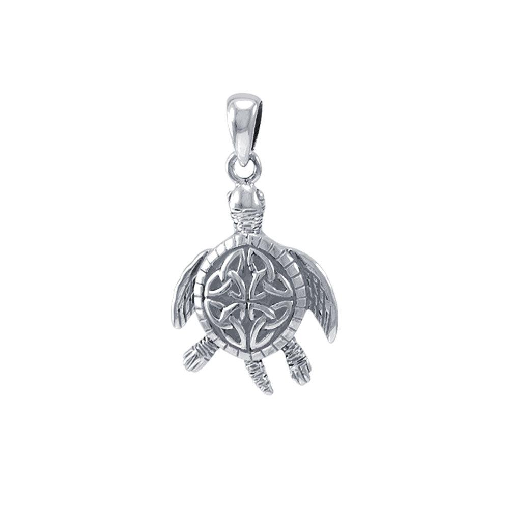 Sea Turtle Pendant - Turtle of Enduring Wisdom 14K Solid White Gold