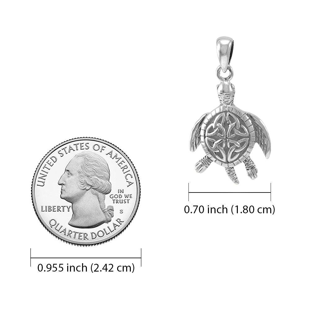 Sea Turtle Pendant - Turtle of Enduring Wisdom 14K Solid White Gold
