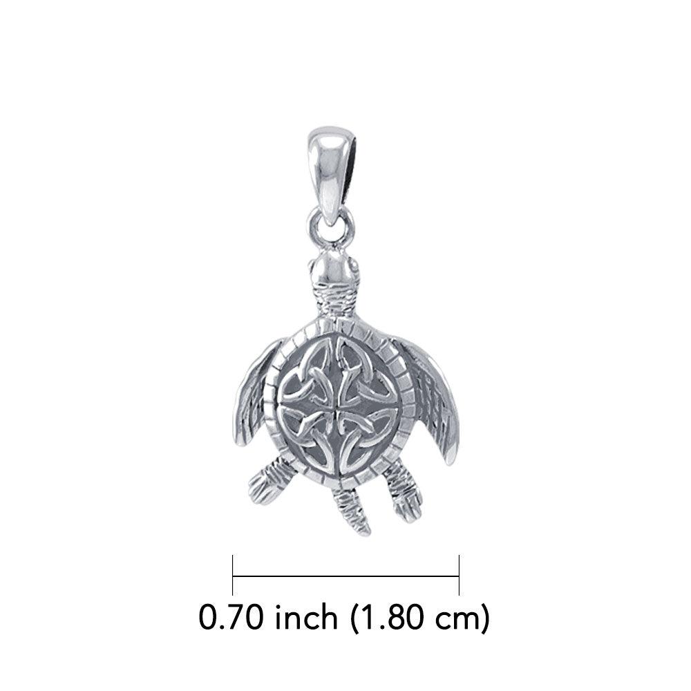 Sea Turtle Pendant - Turtle of Enduring Wisdom 14K Solid White Gold