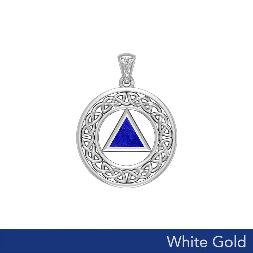 Sobriety Medallion Celtic Knot with Lapis Triangle in 14K White Gold