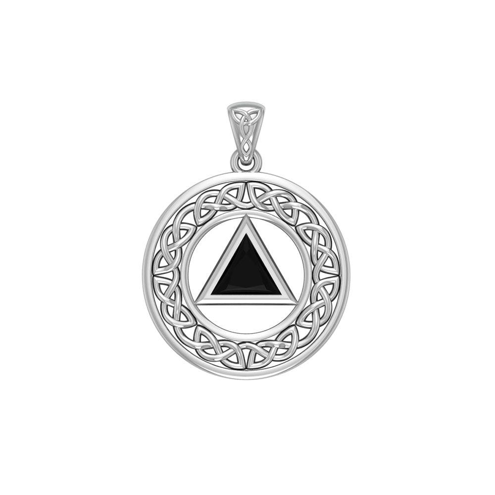 Sobriety Medallion Celtic Knot with Lapis Triangle in 14K White Gold