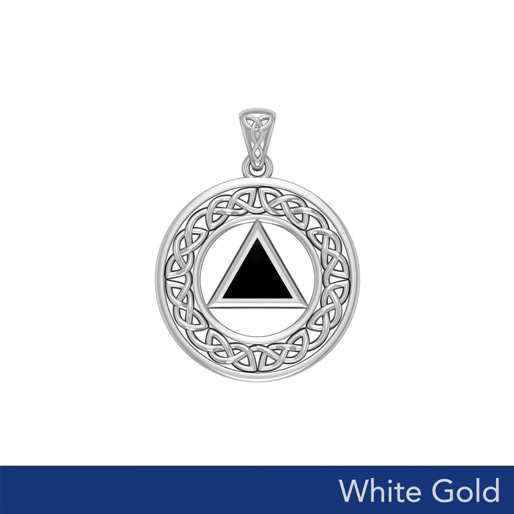 Sobriety Medallion Celtic Knot with Lapis Triangle in 14K White Gold