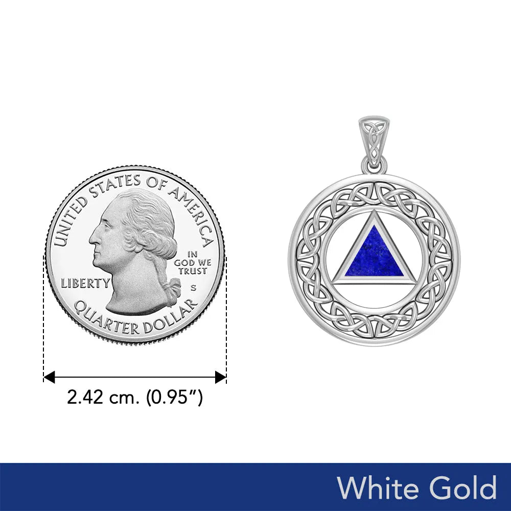 Sobriety Medallion Celtic Knot with Lapis Triangle in 14K White Gold