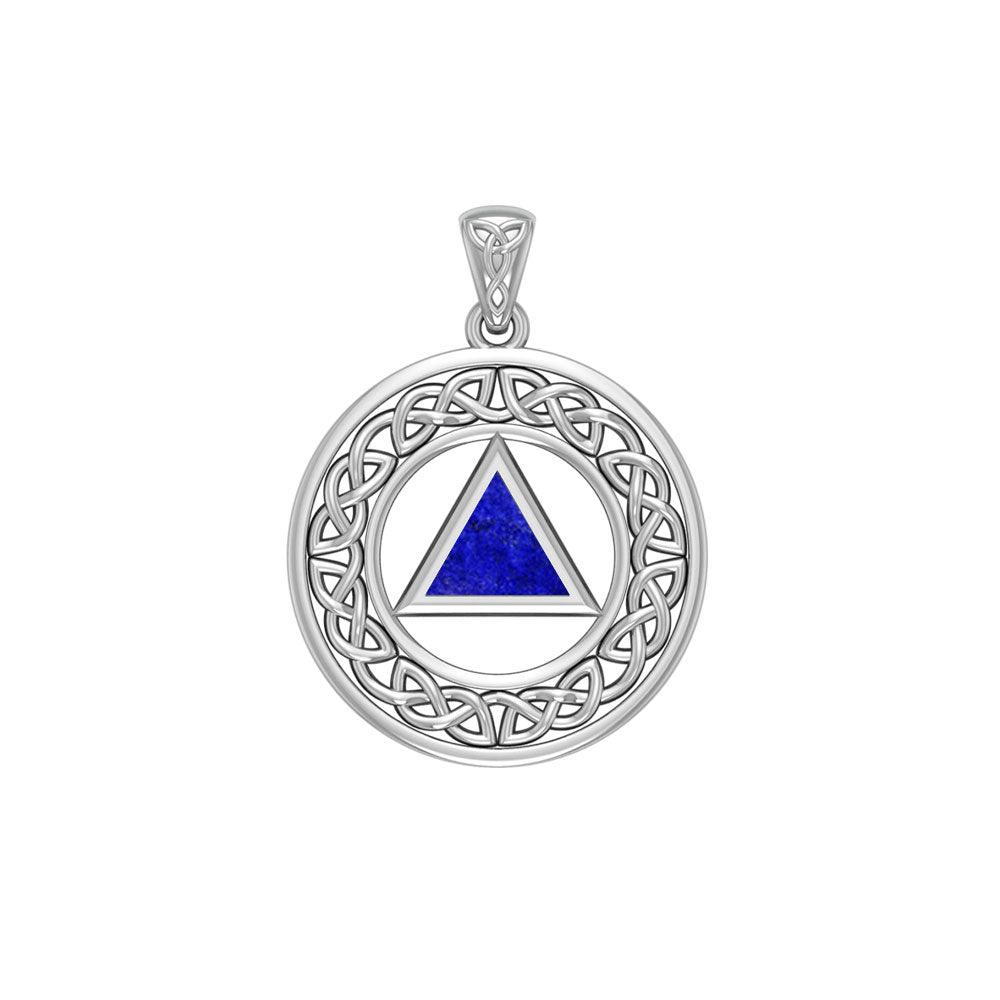 Sobriety Medallion Celtic Knot with Lapis Triangle in 14K White Gold