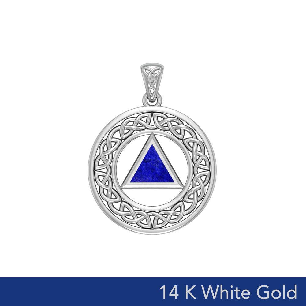 Sobriety Medallion Celtic Knot with Lapis Triangle in 14K White Gold