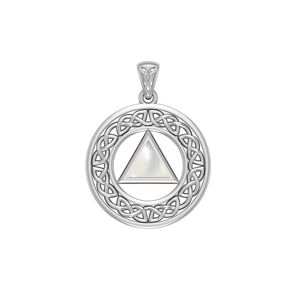 Sobriety Medallion Celtic Knot with Lapis Triangle in 14K White Gold