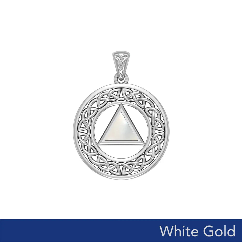 Sobriety Medallion Celtic Knot with Lapis Triangle in 14K White Gold