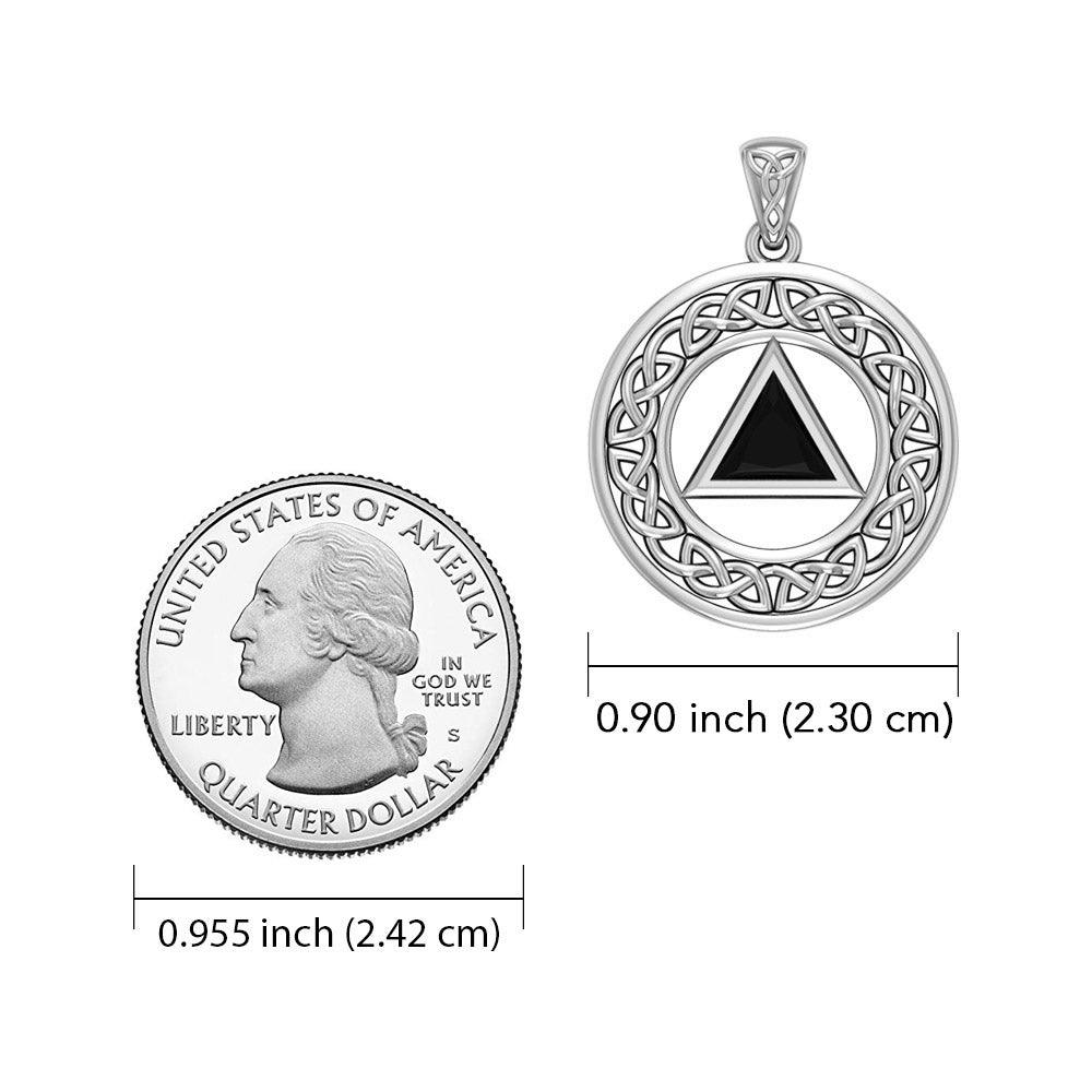 Sobriety Medallion Celtic Knot with Lapis Triangle in 14K White Gold