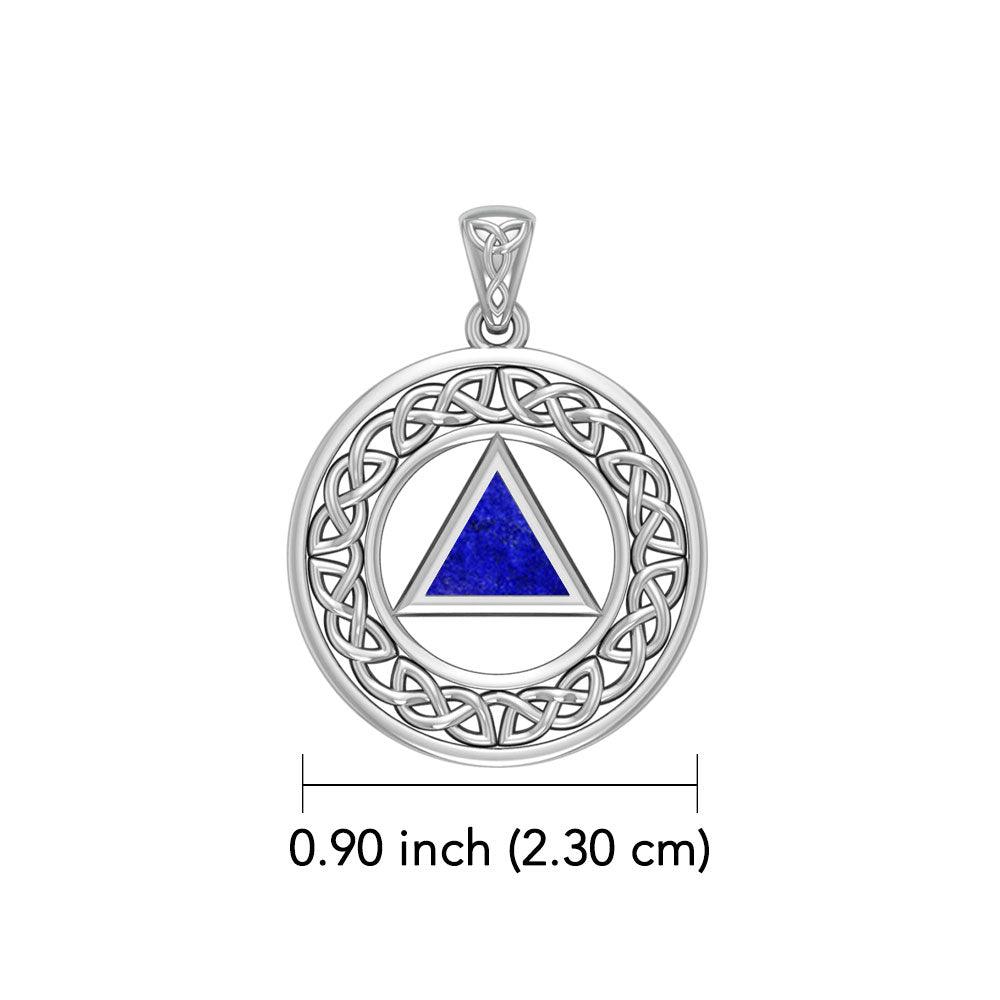 Sobriety Medallion Celtic Knot with Lapis Triangle in 14K White Gold