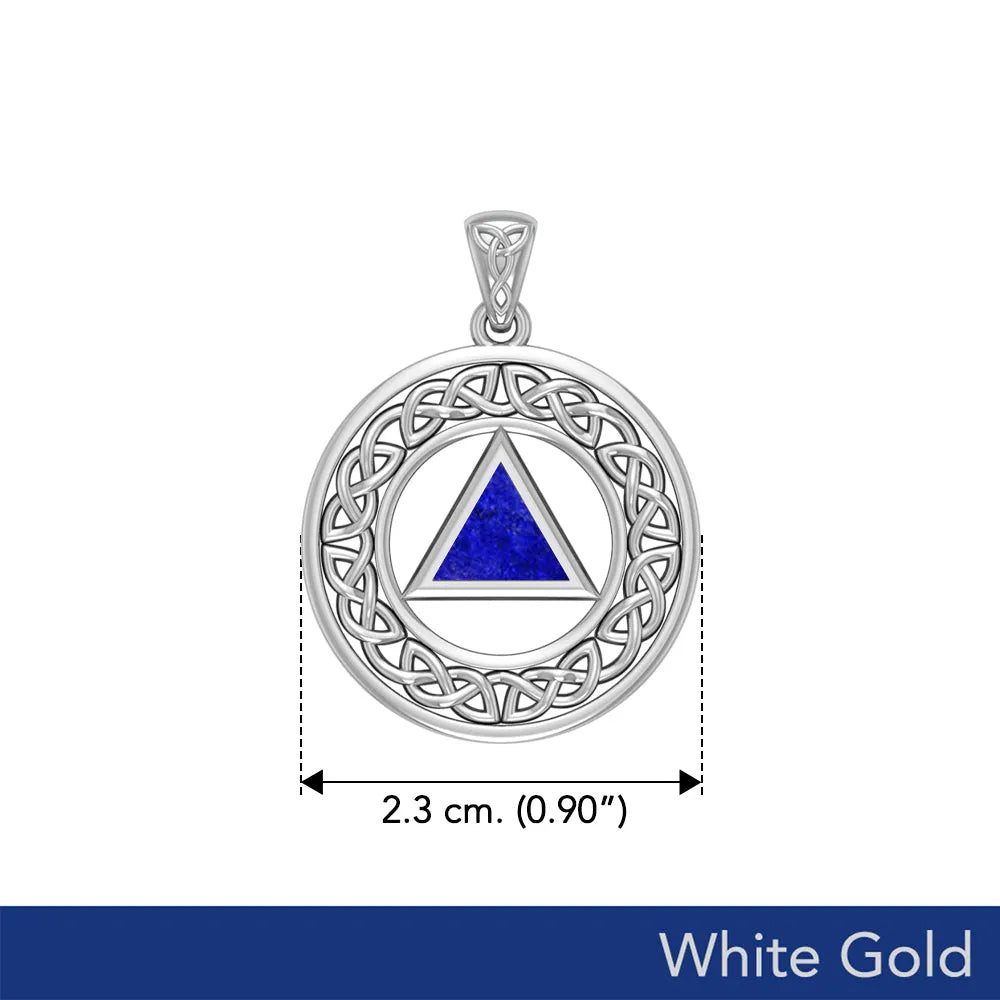 Sobriety Medallion Celtic Knot with Lapis Triangle in 14K White Gold
