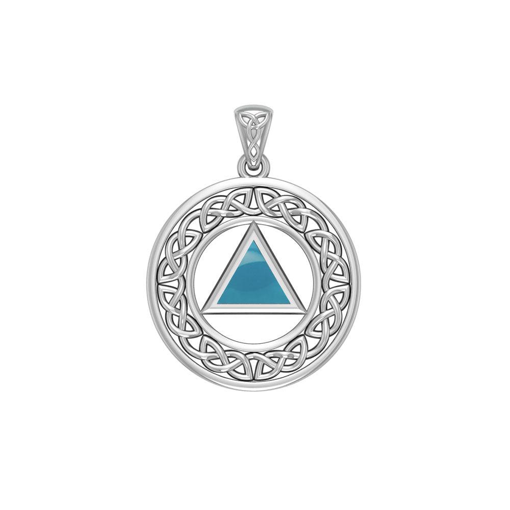 Sobriety Medallion Celtic Knot with Lapis Triangle in 14K White Gold