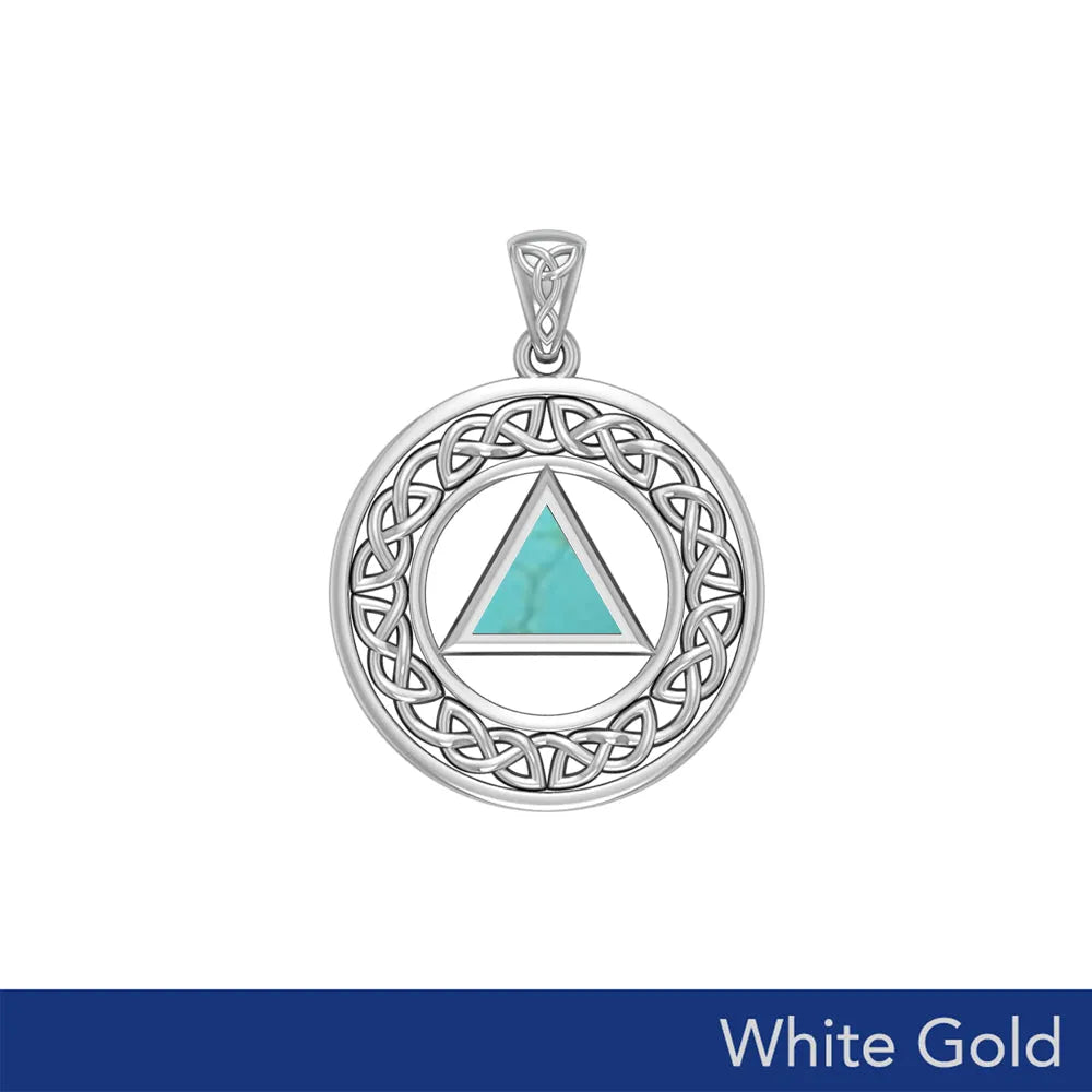 Sobriety Medallion Celtic Knot with Lapis Triangle in 14K White Gold