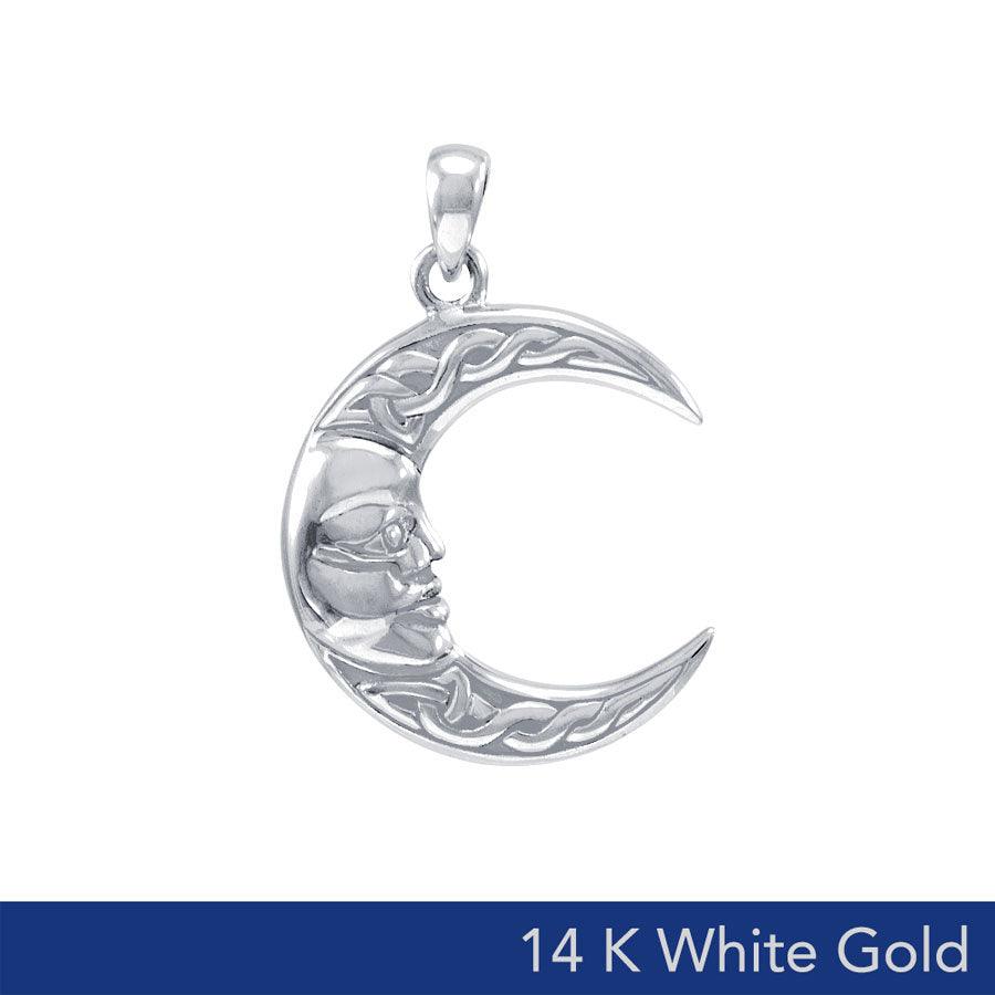 Celestial Moon Deity White Gold Pendant - 14K