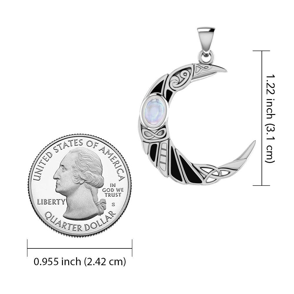 Raven Crescent Moon Gemstone Pendant in 14K White Gold