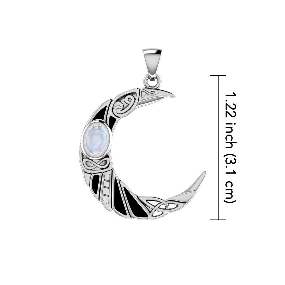 Raven Crescent Moon Gemstone Pendant in 14K White Gold