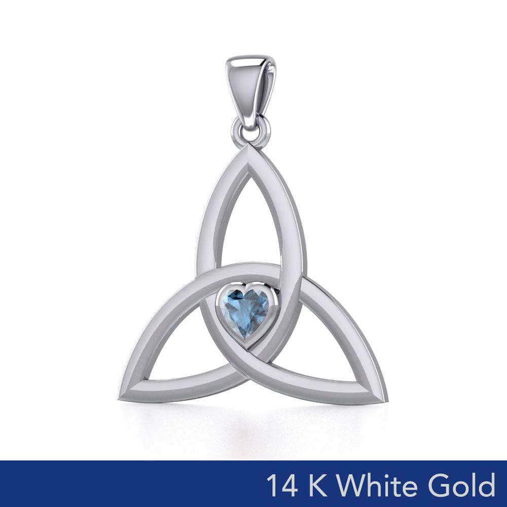 The Triquetra of Eternal Unity in 14K White Gold with Heart-Shaped Gem