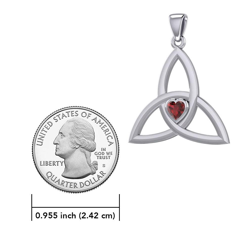 The Triquetra of Eternal Unity in 14K White Gold with Heart-Shaped Gem