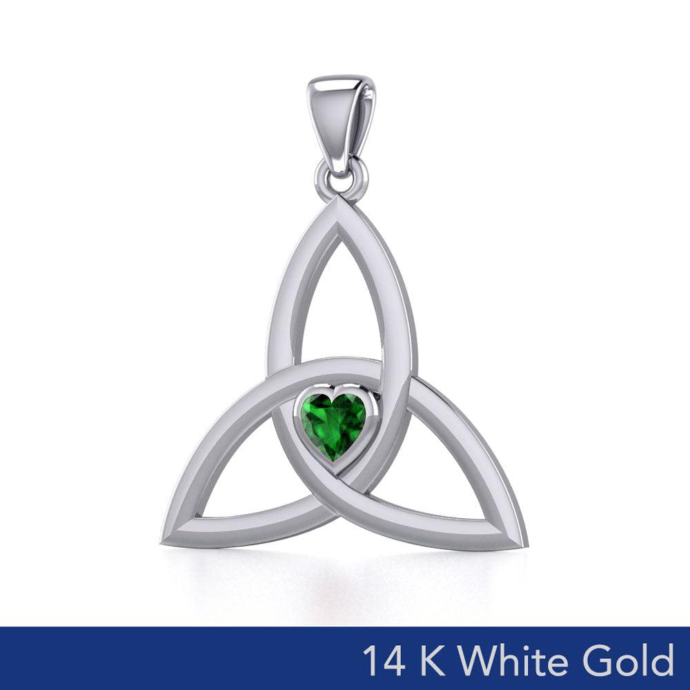 The Triquetra of Eternal Unity in 14K White Gold with Heart-Shaped Gem