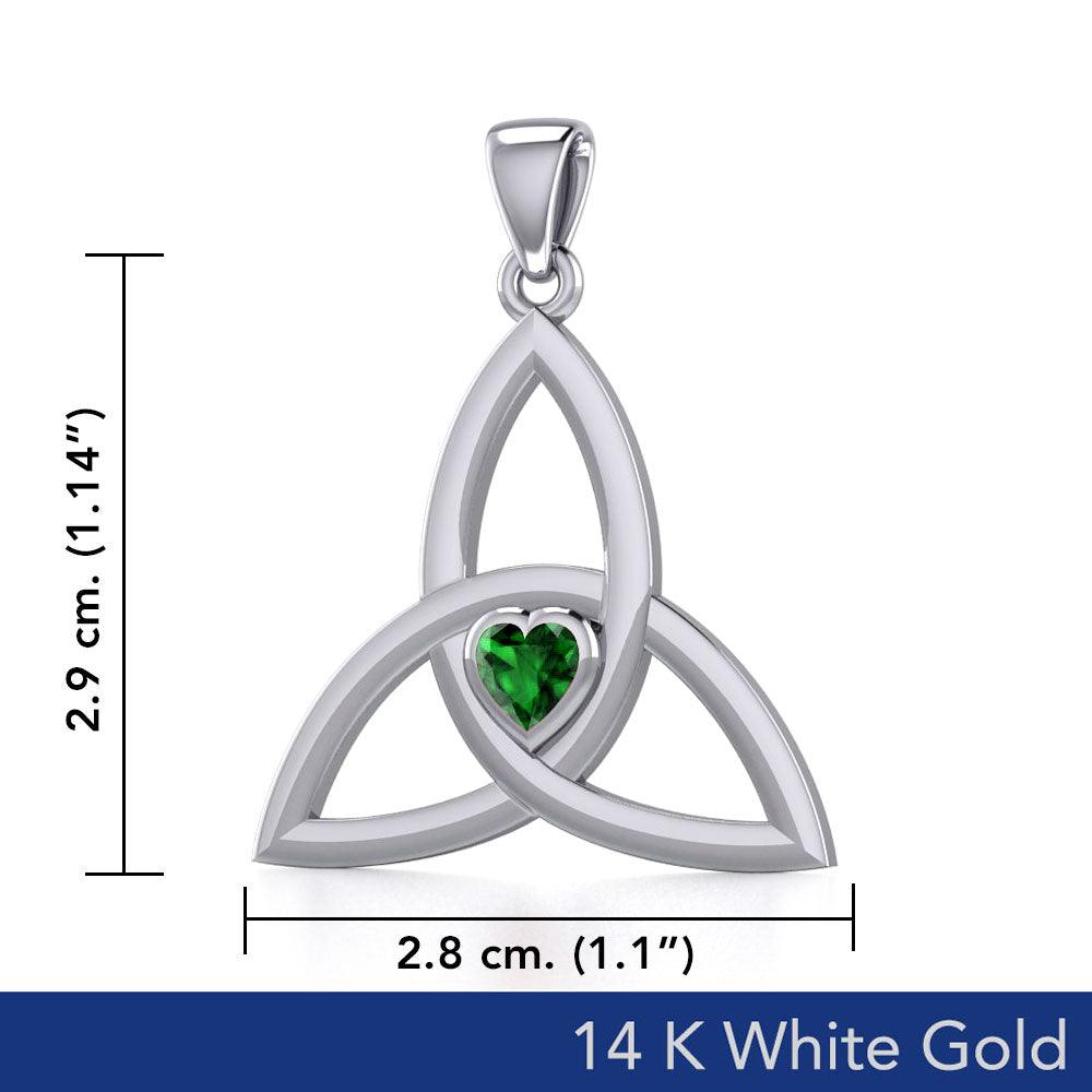 The Triquetra of Eternal Unity in 14K White Gold with Heart-Shaped Gem