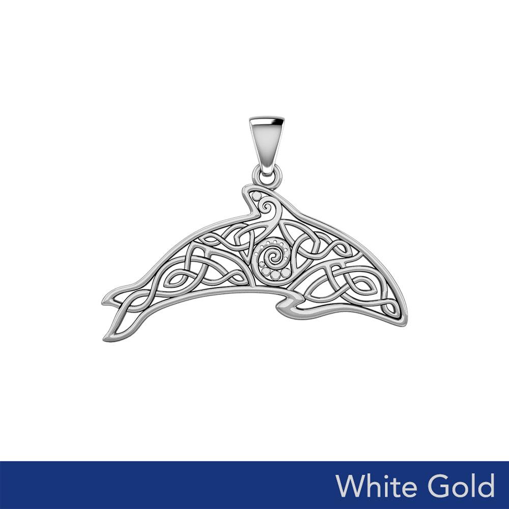 The Celtic Filigree Dolphin of Ocean Harmony in Solid White Gold