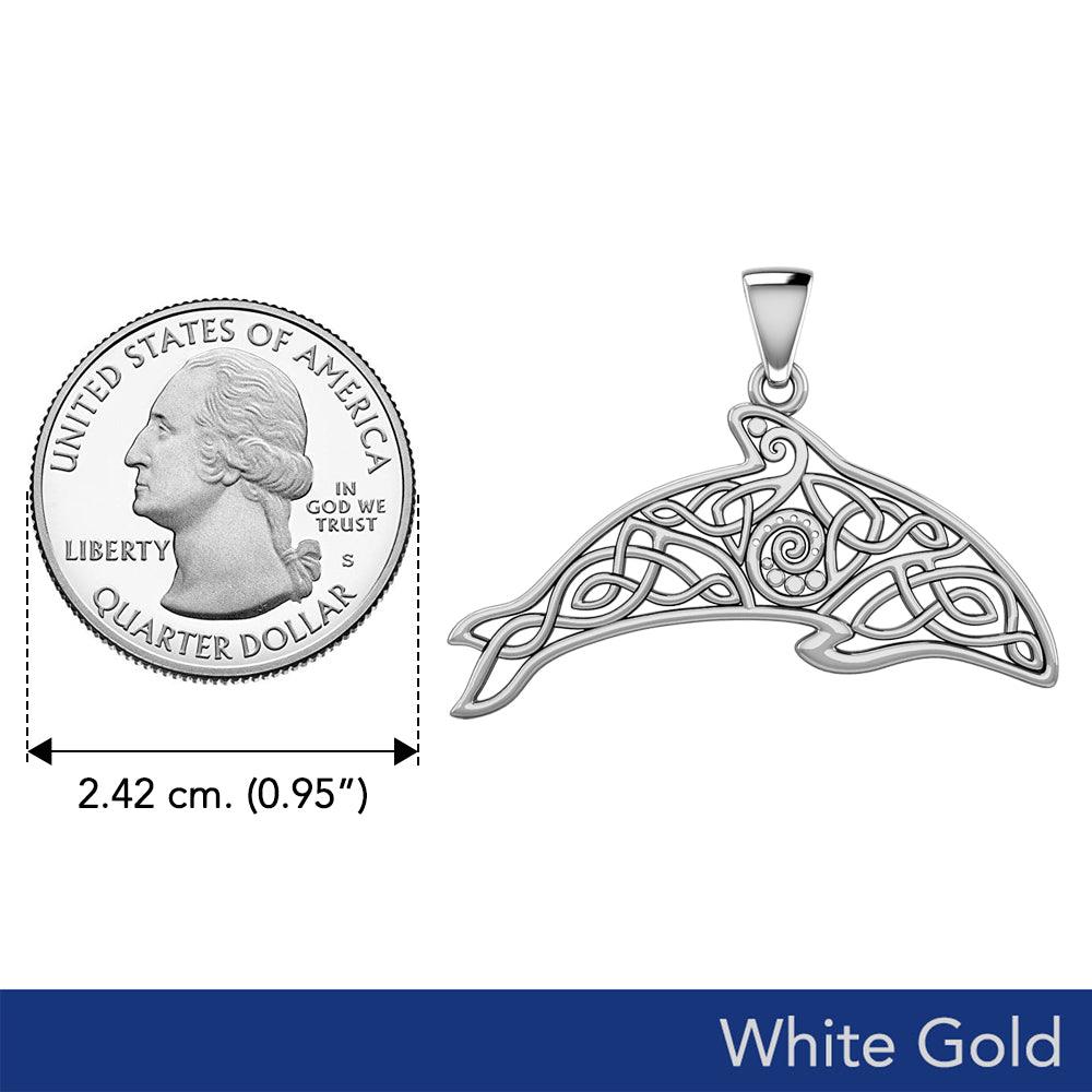 The Celtic Filigree Dolphin of Ocean Harmony in Solid White Gold