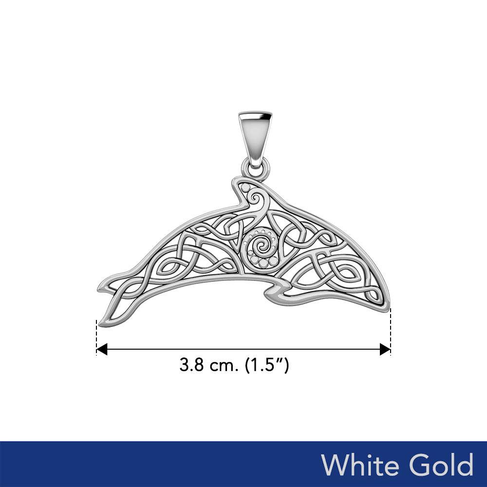 The Celtic Filigree Dolphin of Ocean Harmony in Solid White Gold